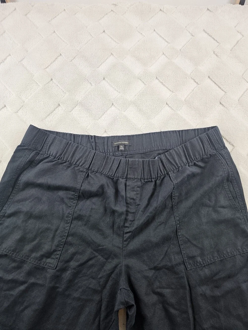 Banana Republic Black Cropped Pull-On Pants Womens 2XL Linen Blend